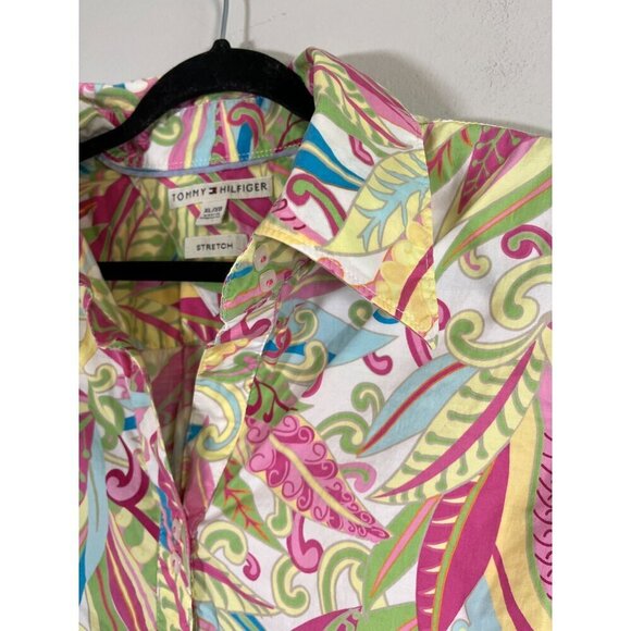 Tommy Hilfiger Top Women XL Pink Floral Tropical Summer Boho Western Retro 80s - Picture 5 of 10
